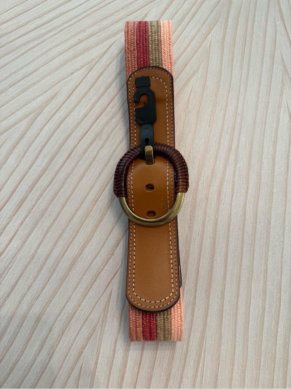 Fossil Multicolor Striped Canvas & Leather Belt with Brass Ring - Picture 8 of 8